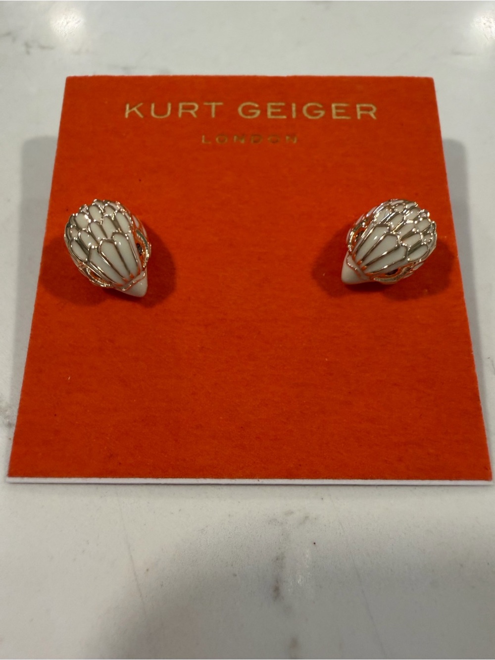 Kurt Geiger White and Gold Petal Motif Stud Earrings